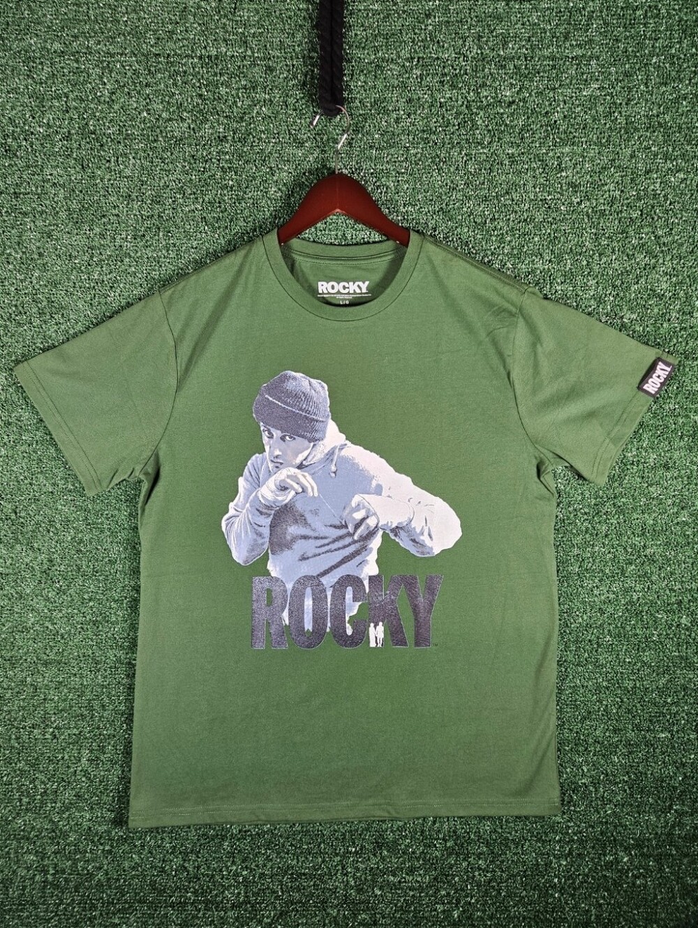 NWOT Rocky Balboa Crewneck Tee w/Large Rocky Graphic / Mens Size Large / Green